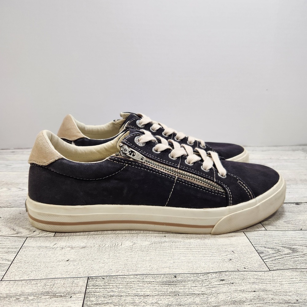 Taos Z-Soul Sneakers Womens 10 Black Canvas Side Zip Low Top Casual Neutral Mod